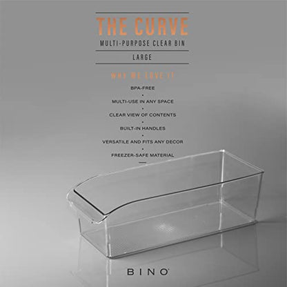 BINO | Plastic Storage Bins, Large | THE CURVE COLLECTION | Multi-Use Fridge / Freezer Organizer | Built-In Handle | BPA-Free | Pantry and Home Organization - size: Large