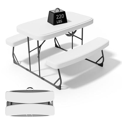 Picnic Table with Benches, Durable All-Weather Steel Frame, Stable & Easy to Clean, Portable Camping Table and Chairs for Outdoor & Indoor Use