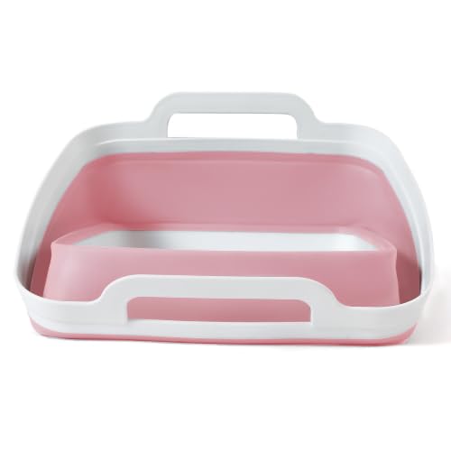 FOSJGO Collapsible Dish Basin with Drain Plug, 2.4 Gal (9L) Space-Saving Foldable Sink, Wash Basin for Kitchen, Baby Bottles, Vegetable Washing, Camping, RV and Party Beverage Tubs (Pink) - color: Pink