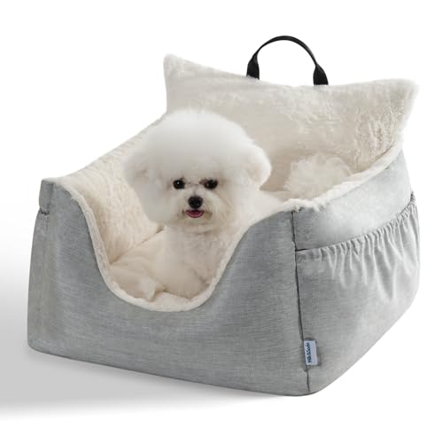 Milk and Soda Small Dog Car Seat Bed for Small Dogs Under 20 LBS with 2-Sided Pillow, Side Pockets, Built-in Leash, Machine Washable Cover, Light Gray (Gray, Small) - color: Gray