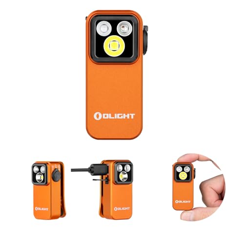 OLIGHT Oclip Pro S EDC Flashlight Clip-on Light, 600 Lumens Type-C Rechargeable with White LED, UV and RGB, Magnetic Flash Lights for Working, Signaling, Inspection and Outdoor Use (Orange) - color: Orange