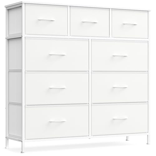 SONGMICS BELLAH Collection - Dresser for Bedroom, Chest of Drawers, Storage Organizer Unit, Closet, Entryway, Steel, 9 Drawers, Modern, Cloud White and Snow White ULGS324W01S - color: Cloud White + Snow White, size: 11.8"D x 38.9"W x 37.5"H (9 Drawers)