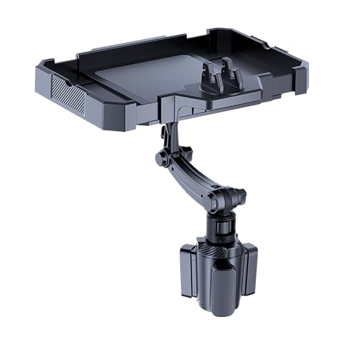 5 in 1 Car Cup Holder Tray Expander, Detachable Food Table Tray with Solid Base, 7.9~9.8 inch Expandable Car Travel Cup Coffee Table Stand 360° Rotating Tray with Phone Holder, Road Trip Essentials - color: Medium Tray