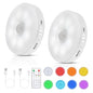 RGB LED Motion Sensor Light Indoor, Bright & Dimmable, Long-Lasting | Rechargeable Battery, Stick-On Puck Night Light with Remote for Closet, Cabinet, Kitchen, Stairs, Shelves - Cool & RGB, 2Pack - color: Cool White & RGB(2 Pack)