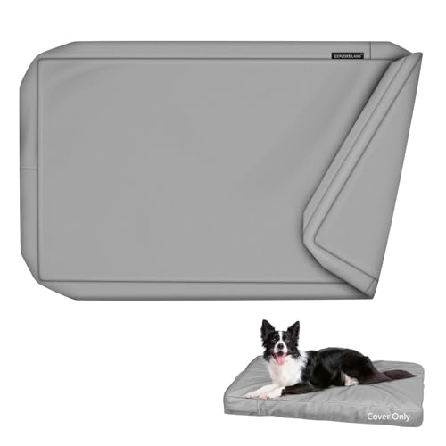 Explore Land Waterproof Dog Bed Cover Canvas Washable Dog Crate Pad Replacement Cover for 48 Inch Crate, 46Lx29Wx4H inch, Gray - color: Light Gray With Canvas, size: 46”Lx29”Wx4”H