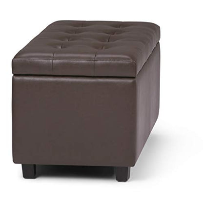 SIMPLIHOME Cosmopolitan Storage Ottoman - 34 inch Wide Upholstered Vegan Leather Rectangle Storage Ottoman Bench in Chocolate Brown, Transitional Tufted Ottoman for Living Room with Lift-Up Lid - color: Chocolate Brown