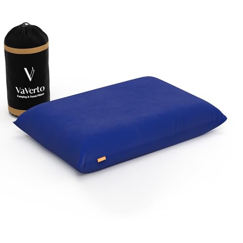 Vaverto Camping Pillow, Medium Firm Memory Foam Travel Pillow, Compressible & Portable, Breathable Washable Cover, Backpacking, Airplane & Car Travel, 12" x 18" - color: Blue