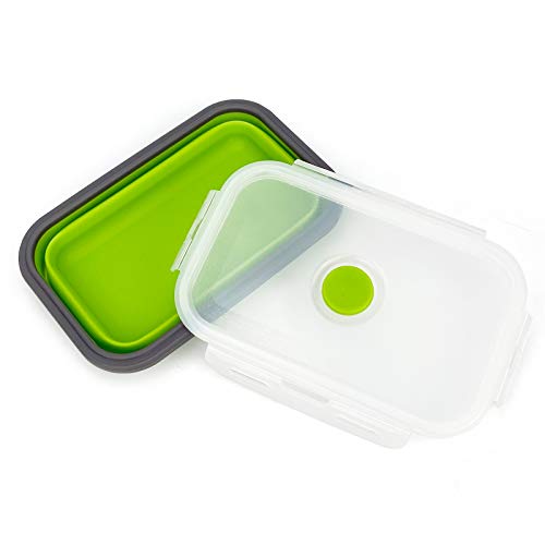 CARTINTS Set of 3 Collapsible Food Storage Containers with Lids, Collapsible Silicone Bowls, Silicone Lunch Containers, For Meal Prep, Camping, Travel, Microwave and Freezer Safe,500ml,Green - color: green