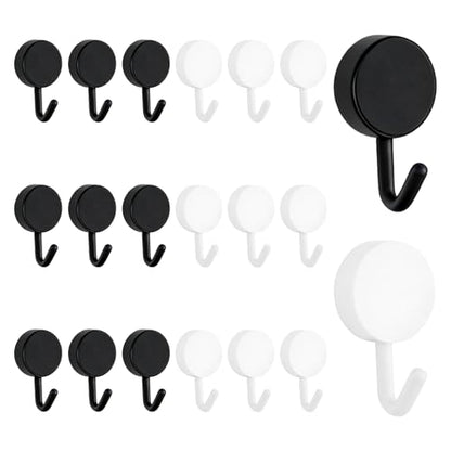 MOROBOR 20pcs Plastic Self Adhesive Hooks, Black＆White Plastic Heavy Sticky Hooks, Removable Wall Hangers for Bathroom, Kitchen, Office, Closet, Glass - color: White Black Mixed