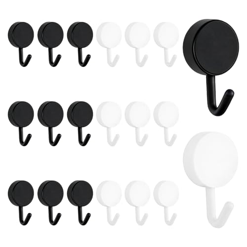 MOROBOR 20pcs Plastic Self Adhesive Hooks, Black＆White Plastic Heavy Sticky Hooks, Removable Wall Hangers for Bathroom, Kitchen, Office, Closet, Glass - color: White Black Mixed