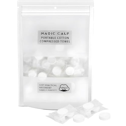 Classycoo Compressed Towel 100 PCS Mini Tablets Disposable Portable Face Towel Cotton Coin Tissue for Travel, Camping, Hiking, Sport, Beauty Salon, Home Hand Wipes and Other Outdoor Activities (White) - size: 1 Count (Pack of 100), style: Large (White)