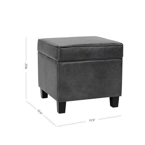 HomePop Square Ottoman with Lift Off Top - Gray Faux Leather Small - color: Grey