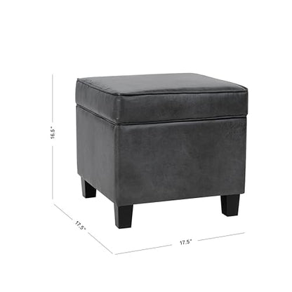 HomePop Square Ottoman with Lift Off Top - Gray Faux Leather Small - color: Grey