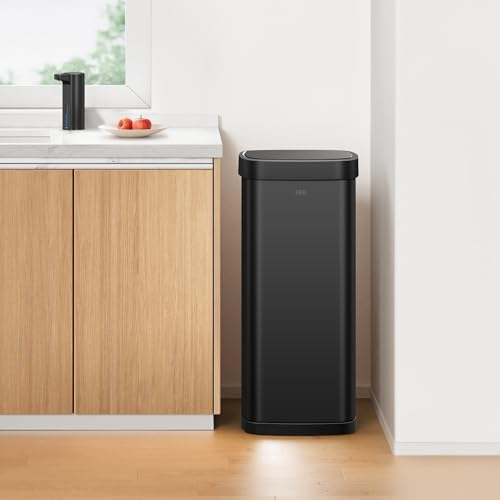 EKO EcoSmart 80L / 21.1 Gallon Motion Sensor Trash Can – Tall, Large Touchless Automatic Kitchen Garbage Bin with Soft-Close Lid for Home or Office, Brushed Stainless Steel, Matte Black - size: Ecosmart 80L - Matte Black