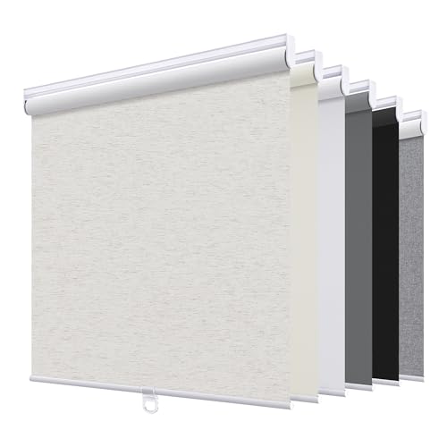 Sunoff Blackout Roller Shades Blinds Cordless for Windows Pull Down Room Darkening Door Blinds with Thermal Insulated Easy to Install for Living Room,Bedroom,Home,Office Linen Beige 17" W x 72" H - color: Linen Beige, size: 17"W x 72"H