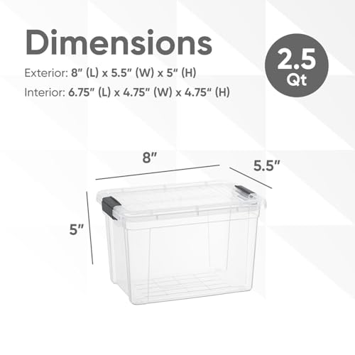 Superio Mini Deep Storage Organizer Bin with Lid X-Deep Small Clear Storage Box with Latch for Home, Kitchen, Garage- Store Toys, Food, Supplies, and Hair Accessories (2.5 Quart) - size: 8" x 5.5" x 5"