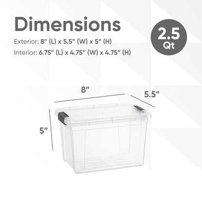 Superio Mini Deep Storage Organizer Bin with Lid X-Deep Small Clear Storage Box with Latch for Home, Kitchen, Garage- Store Toys, Food, Supplies, and Hair Accessories (2.5 Quart) - size: 8" x 5.5" x 5"
