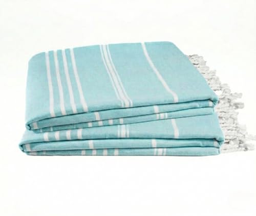 Cotton Turkish Beach Towel with Towels Oversized 36"x72" Pool Absorbent Extra Large Quick Dry Sand Travel Towel (Aqua Satin, 2 Pack) - color: Aqua Satin, size: 2 Pack