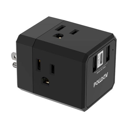 Cruise Ship Essentials, 3-Side Outlet Splitter with 3 USB Ports(1 USB C) USB Wall Charger, Outlet Extender for Home, Office and Cruise, ETL Listed, Black - size: 2U1C/Black