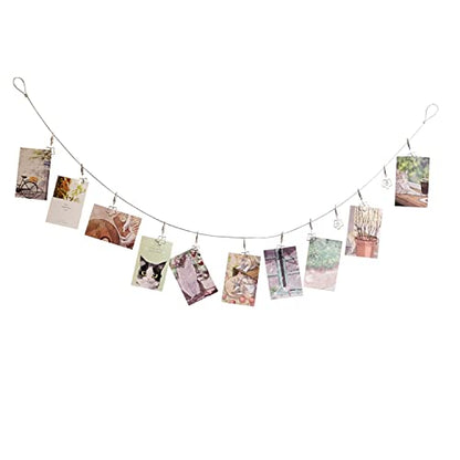 Multi-Purpose Steel Wall Hanging Photo Display Cable Wire Rod with 12 Adjustable Clips for Hanging Photos Notes Postcard and Artworks (Flower) - size: Flower