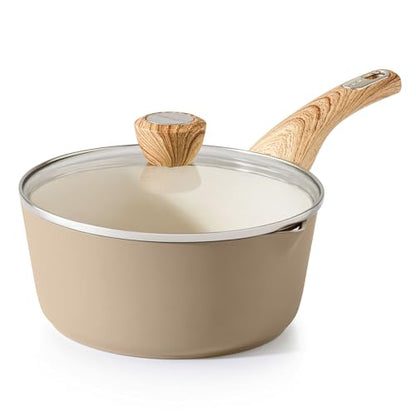 SENSARTE Ceramic Nonstick Sauce Pan with Lid, 2.5 Quart Saucepan with Double Spout, Large Cooking Pot, Non toxic Kitchen Sauce Pot, Non stick Saucier Pan, Induction Cookware, PFOA PTFE PFAS Free - color: Ceramic Taupe, size: 2.5 Quarts