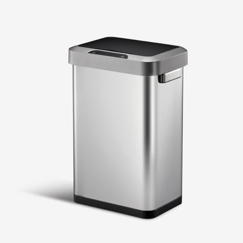 EKO EK9262MT-45L Horizon 45 Liter/11.9 Gallon Rectangular Motion Sensor Trash Can, Brushed Stainless Steel Finish - size: 45 Liter