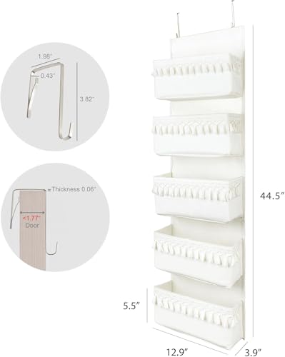 Over The Door Organizer, 5-Tier Sturdy Canvas Hanging Storage for Pet Supplies & Dog Walking Gear, Heavy Duty Large Pockets for Leashes, Treats, Toys, Multi-Use for Nursery & Closet (Beige)