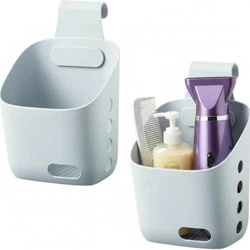 LeleCAT Plastic Hanging Basket Kitchen Storage organizer, Basket with Detachable hook, Hang it behind a door or on a railing, Over the Cabinet Door (Grey, Small-2 Pack) - color: Grey, size: Small-2 Pack