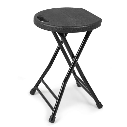 COOZMENT Folding Stool with Handle, Folding Chair,Folding Bar Stool with Non-Slip Feet,Indoor and Outdoor Foldable Stool for Adults(13"×11.5"×18") - color: Black, size: 18-Inch,Set of 1