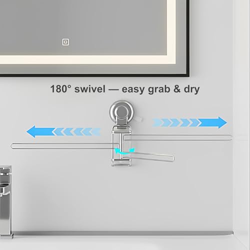 Suction Cup Swivel Towel Rack for Marble & Glass & Smooth Tile Surface Only, Kitchen Dish Towel Holder, Small Hand Towel Holder Bar for Bathroom - Stainless Steel, Wall Mounted