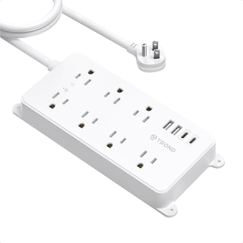 TROND Surge Protector Power Strip 10ft, ETL Listed, Flat Plug Long Extension Cord with 2 USB A and 2 USB C, 7 Widely-Spaced Outlets, Wall Mountable, 1700 Joules, White - color: White, size: 10ft, style: 7 Outlets