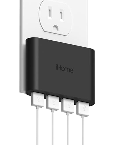 iHome Slim 4-Port USB Wall Charger, AC Pro Multiport Plug Adapter, Phone Charging Block with 4 Ports, Flat USB Wall Adapter for Home & Travel - color: Black, size: 4-Port USB Charger
