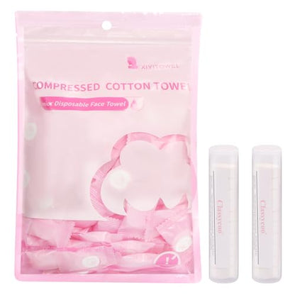 Classycoo Compressed Towel 120 PCS with 2 Carrying Cases,Disposable Mini Tablets Portable Face Towel Cotton Coin Tissue for Travel, Camping, Hiking, Sport, Home Hand Wipes, Outdoor Activities (Pink) - size: 1 Count (Pack of 120), style: Large (Pink)