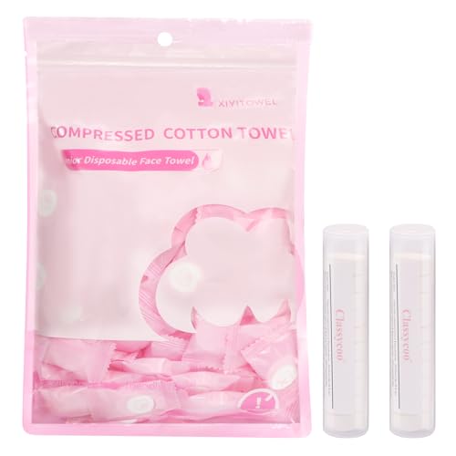 Classycoo Compressed Towel 120 PCS with 2 Carrying Cases,Disposable Mini Tablets Portable Face Towel Cotton Coin Tissue for Travel, Camping, Hiking, Sport, Home Hand Wipes, Outdoor Activities (Pink) - size: 1 Count (Pack of 120), style: Large (Pink)
