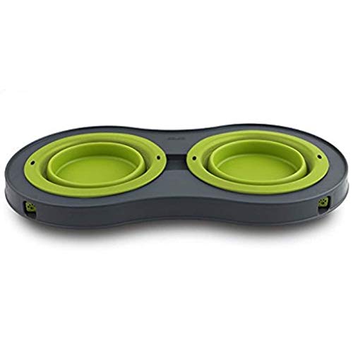 Dexas Popware for Pets Double Elevated Pet Feeder, Small, Gray/Green - color: Gray/Green, size: Small/1 Cup Capacity Bowls