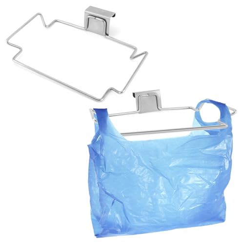 QWORK Stainless Steel Trash Bag Holder for Kitchen Cabinets, Cupboards & Doors, 2 Pack Under Sink Bag Holder, Garbage Bag Holder