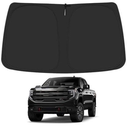 Windshield Sun Shade for GMC Sierra 1500 2500 3500 Accessories 2019 2020 2021 2022 2023 2024, Foldable Window Sunshade Sun Visor Protector, Front Windshield Sunshade Sun Shield - size: Silver & Black-Fit 2019-2024 GMC Sierra