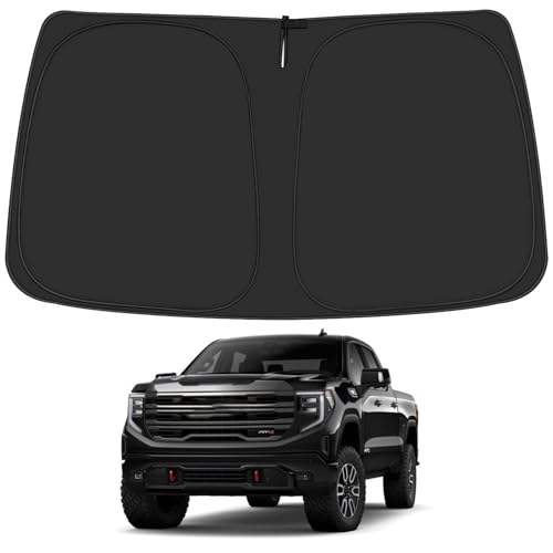 Windshield Sun Shade for GMC Sierra 1500 2500 3500 Accessories 2019 2020 2021 2022 2023 2024, Foldable Window Sunshade Sun Visor Protector, Front Windshield Sunshade Sun Shield - size: Silver & Black-Fit 2019-2024 GMC Sierra