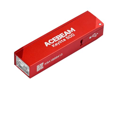 ACEBEAM Keylite 500 High Lumens Keychain Flashlight Rechargeable, Ultra-Compact Flat Pocket EDC Flashlight with Dual LEDs, 6 Modes, Type-C Charging, Small MINI Flash Light for Emergency, Home, Outdoor - color: Red
