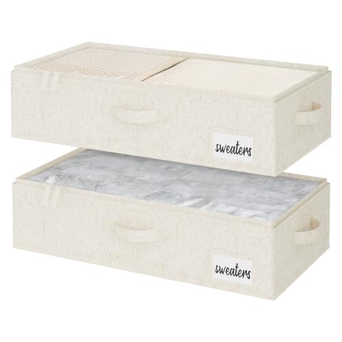 StorageWorks Under Bed Storage Containers - Underbed Storage with Handles and Label Holder, 2 Pack Ultra-thick Fabric Underbed Bins, Closet Organizer for Clothes, Blankets, Sweater - color: White, size: 23.5"L x 12.5"W x 5"H