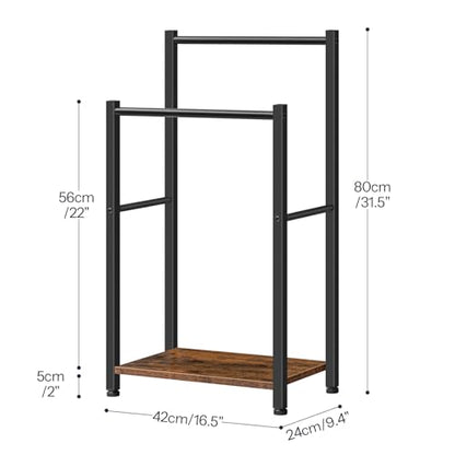 HOOBRO Free Standing Towel Rack for Bathroom, 2 Tier Blanket Rack, 16.5" L x 9.4" W x 31.5" H, Blanket Holder, Drying and Display Rack with Shelf, Rustic Brown and Black BF02LB01 - size: 16.5"L x 9.4"W x 31.5"H