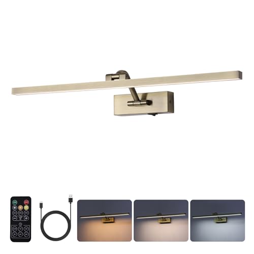 10000mAh Picture Light Battery Operated,23.6In Antique Bronze Wireless Rechargeable Picture Light 3 Colors Dimmable Art Light with Remote Timer for Paintings,Gallery - color: Battery Operated Antique Brass, size: 23.6 Inch