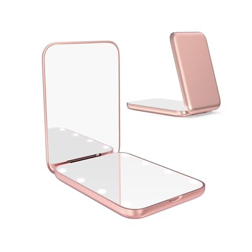 WOBSION Small Mirror with Lights,LED Compact Makeup Mirror,1x/3x Mini Travel Mirror with Magnification,Portable for Purse,Pocket,Gifts for Girls,Rose Gold - color: Rose Gold