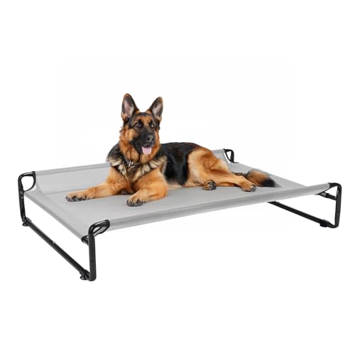 Veehoo Raised Dog Beds for Large Dogs, Washable Dog Cot with Headrest Sides, Outdoor Elevated Dog Bed with Non-Skid Feet, Breathable Mesh, Cooling Pet Hammock for Indoor or Camping, 49", Grey - color: Grey, size: 47.2"L x 31.9"W x 10.6"Th