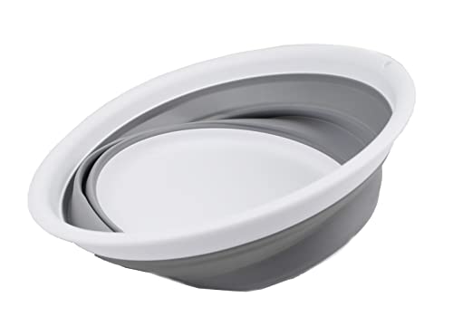 SAMMART 7.5L (1.98 Gallon) Collapsible Tub - Foldable Dish Tub - Portable Washing Basin - Space Saving Plastic Washtub (White/Grey) - color: White/Grey