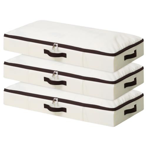 Pack of 3, Home Organization and Storage with Sturdy Sidewalls & Bottom, Heavy Duty Storage Bins, Tear-Proof Drag-Resistant, Ideal for Apartment, Dorm, Bedroom, Attic, Stackable (Beige, 29.5x15x4") - color: Beige, 3