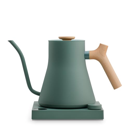 Fellow Stagg EKG Pro Electric Gooseneck Kettle - Pour-Over Coffee and Tea, Quick Heating, Precise Temperature Control, Scheduling, Built-in Brew Timer, Smoke Green with Maple Wood Handle, 0.9 Liter - color: Smoke Green with Maple Wood Handle, size: EKG Pr