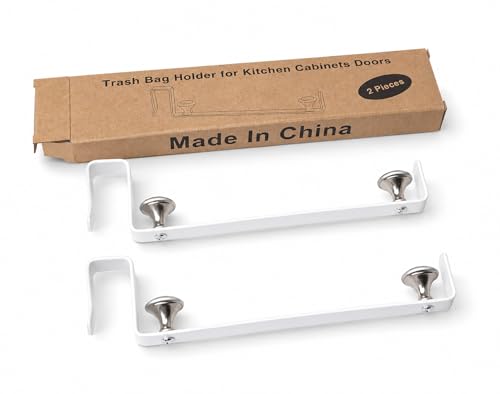 Large Trash Bag Holder for Kitchen Cabinets Doors, Under Sink Plastic Bag Hooks, Stainless Steel Garbage Bag Holder, Kitchen Trash Waste Cans (White) - color: White