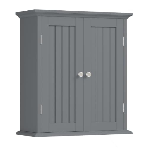 ChooChoo Bathroom Wall Cabinet, Over The Toilet Space Saver Storage Cabinet, Medicine Cabinet with 2 Door and Adjustable Shelves, Cupboard, Grey - color: Grey, size: 8.8"D x 21.1"W x 24"H
