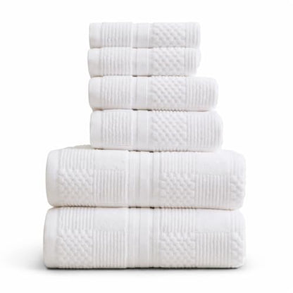 Springtree Home 100% Cotton Bathroom Towel Set | 6 Piece Set - White Towels | Geometric Textured Design | Absorbent & Quick-Dry | Oeko-TEX® Standard 100 Cotton | Myla Collection - White - color: Bright White, size: 6 Piece Set